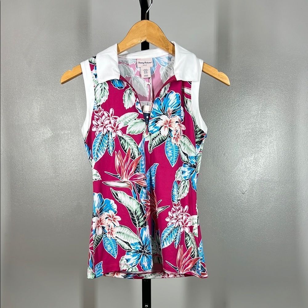 NWT Tommy Bahama Pink and Blue Sleeveless Floral Golf Top